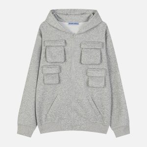 Trendy Multi 3D Pocket Hoodie for Y2K Fashion Lovers - Comfy and Stylish Aesthetic Wear