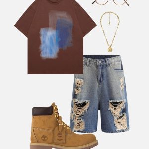 Trendy Multi Distressed Jorts for Y2K Aesthetic Outfits and Grunge Style Looks