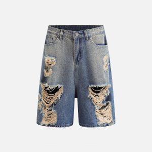 Trendy Multi Distressed Jorts for Y2K Aesthetic Outfits and Grunge Style Looks