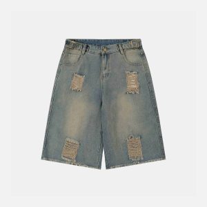 Trendy Multi Distressed Washed Jorts for Y2K Aesthetic and Grunge Style Lovers