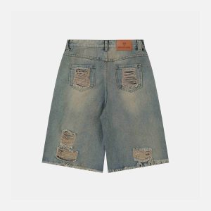 Trendy Multi Distressed Washed Jorts for Y2K Aesthetic and Grunge Style Lovers