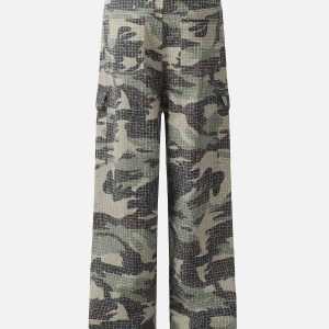 Trendy Multi Pocket Camouflage Cargo Pants for Y2K Aesthetic and Grunge Style Outfits