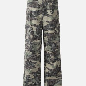 Trendy Multi Pocket Camouflage Cargo Pants for Y2K Aesthetic and Grunge Style Outfits