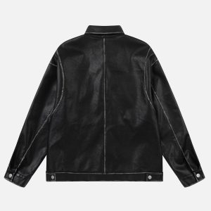 Trendy Multi Pocket Faux Leather Jacket for Y2K Aesthetic and Grunge Style Lovers