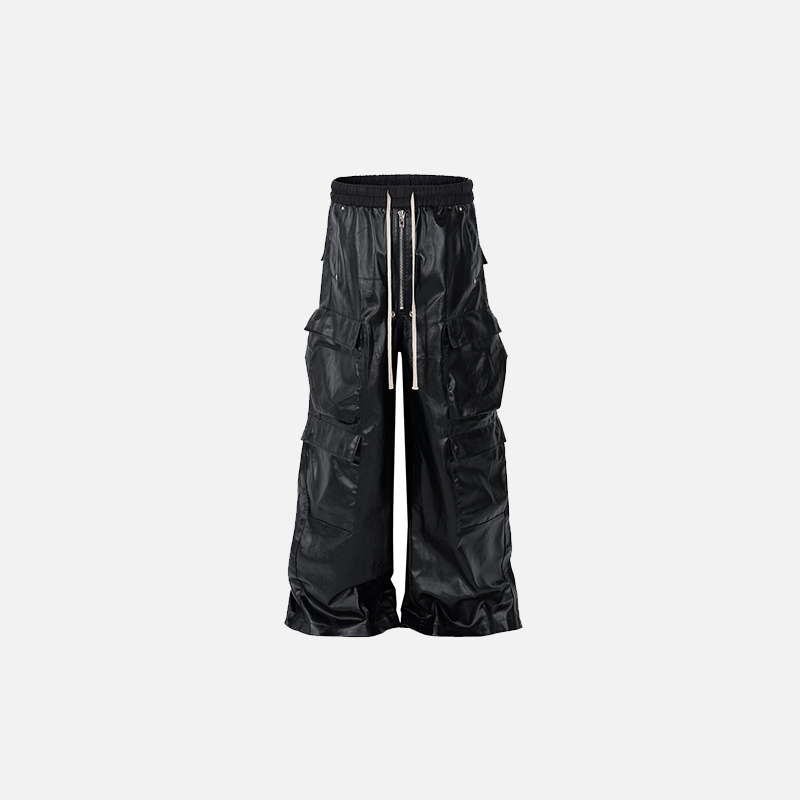 Trendy Multi-Pocket Leather Cargo Pants for Y2K Aesthetic and Grunge Style Lovers