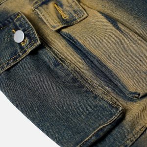 Trendy Multi Pocket Washed Cargo Jeans for Y2K Aesthetic and Grunge Style Lovers