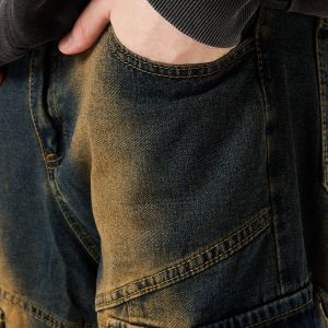 Trendy Multi Pocket Washed Cargo Jeans for Y2K Aesthetic and Grunge Style Lovers