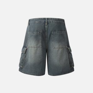 Trendy Multi Pocket Washed Jorts for Y2K Aesthetic Outfits and Grunge Style Looks