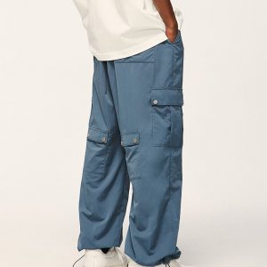 Trendy Multi-Pocket Wide-Leg Baggy Cargo Pants for Y2K Aesthetic Outfits