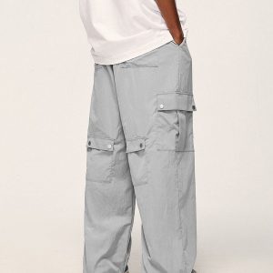 Trendy Multi-Pocket Wide-Leg Baggy Cargo Pants for Y2K Aesthetic Outfits