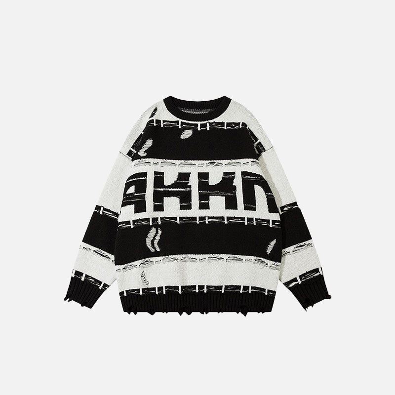 Trendy Oversized Ripped Striped Sweater for Y2K Aesthetic and Grunge Style Lovers