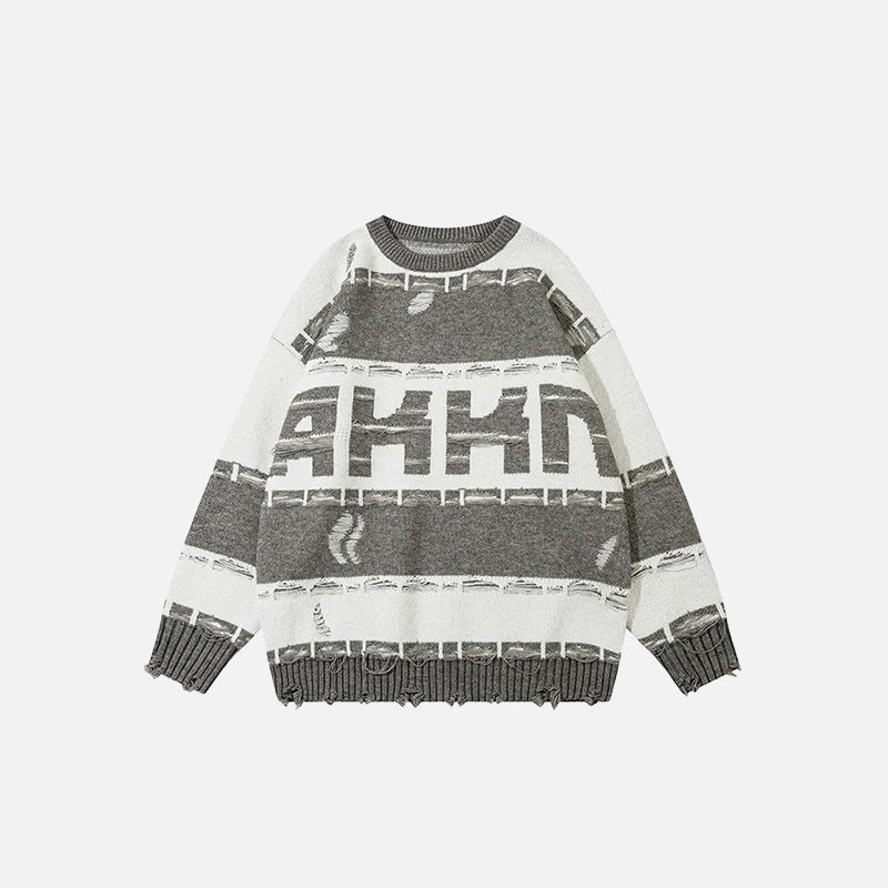 Trendy Oversized Ripped Striped Sweater for Y2K Aesthetic and Grunge Style Lovers