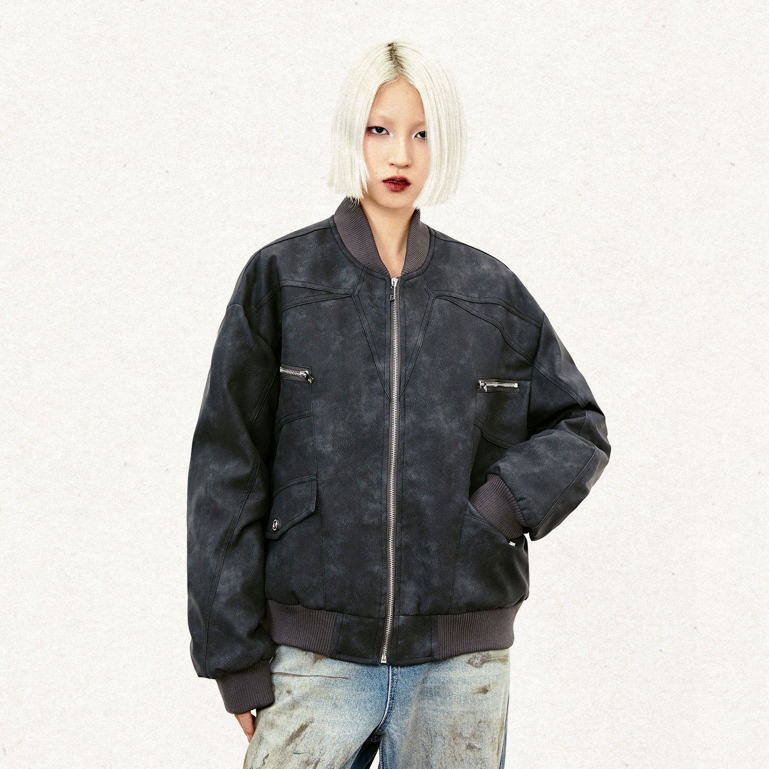 Trendy Oversized Washed Leather Jacket for Y2K Fashion and Grunge Aesthetic Outfits