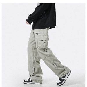 Trendy Oversized Zipper Cargo Pants for Y2K Aesthetic and Grunge Style Outfits