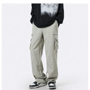 Trendy Oversized Zipper Cargo Pants for Y2K Aesthetic and Grunge Style Outfits