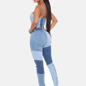 Trendy Patchwork High Waist Jeans for Y2K Aesthetic and Grunge Style Outfits