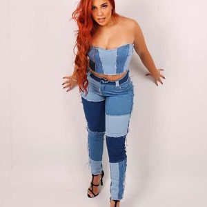 Trendy Patchwork High Waist Jeans for Y2K Aesthetic and Grunge Style Outfits