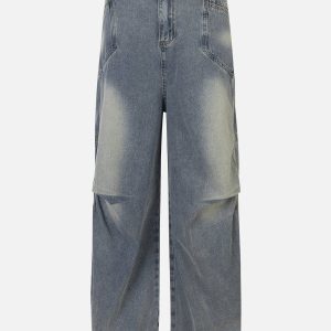 Trendy Patchwork Loose Jeans for Y2K Aesthetic and Grunge Style Lovers