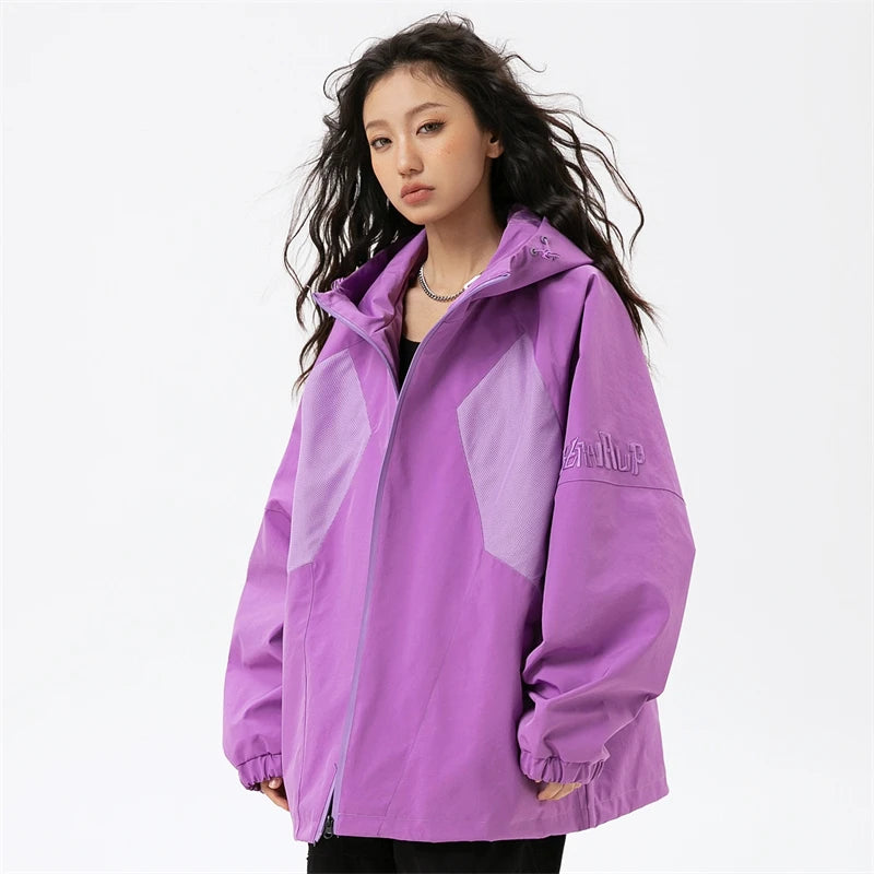 Trendy Patchwork Solid Windbreaker Jacket for Y2K Aesthetic and Grunge Style Lovers