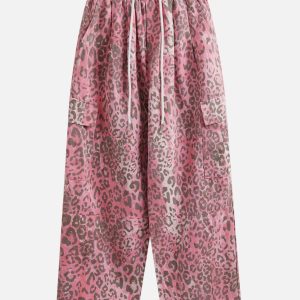 Trendy Pink Leopard Print Cargo Pants for Y2K Fashion and Coquette Aesthetic Outfits