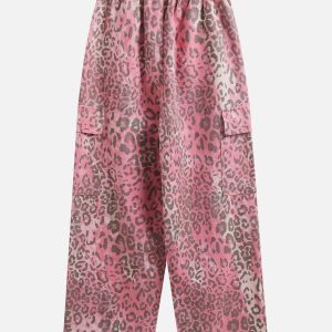 Trendy Pink Leopard Print Cargo Pants for Y2K Fashion and Coquette Aesthetic Outfits