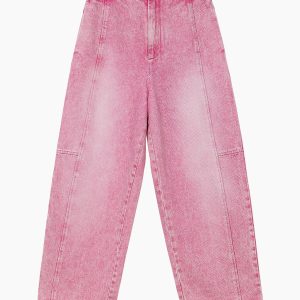 Trendy Pink Washed Jeans for Y2K Aesthetic Outfits and Coquette Style Looks