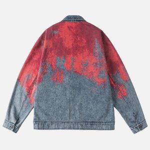 Trendy Red Tie-Dye Denim Jacket for Y2K Aesthetic and Grunge Style Outfits