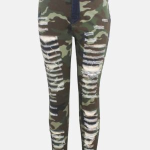 Trendy Ripped Camouflage Jeans for Y2K Aesthetic and Grunge Style Outfits