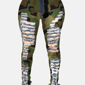 Trendy Ripped Camouflage Jeans for Y2K Aesthetic and Grunge Style Outfits