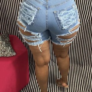 Trendy Ripped Denim Shorts for Y2K Aesthetic Outfits and Grunge Style Looks