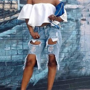 Trendy Ripped Denim Shorts for Y2K Aesthetic Outfits and Grunge Style Looks