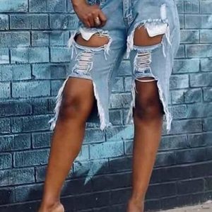 Trendy Ripped Denim Shorts for Y2K Aesthetic Outfits and Grunge Style Looks