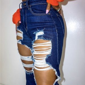 Trendy Ripped Hole Stretchy Jeans for Y2K Aesthetic and Grunge Style Outfits