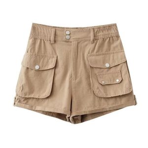 Trendy Rolled Cargo Pocket Shorts for Y2K Aesthetic and Grunge Style Outfits