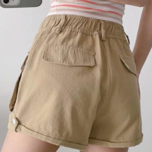 Trendy Rolled Cargo Pocket Shorts for Y2K Aesthetic and Grunge Style Outfits