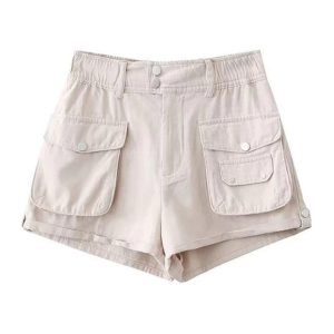 Trendy Rolled Cargo Pocket Shorts for Y2K Aesthetic and Grunge Style Outfits