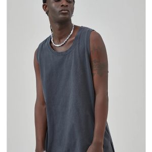 Trendy Side Slit Unisex Sleeveless T-Shirt for Y2K Aesthetic and Grunge Style Lovers