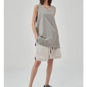 Trendy Side Slit Unisex Sleeveless T-Shirt for Y2K Aesthetic and Grunge Style Lovers