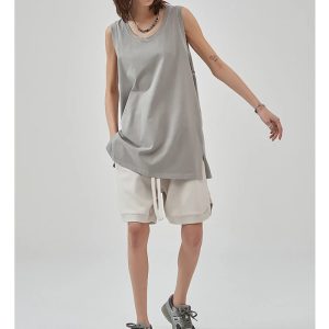 Trendy Side Slit Unisex Sleeveless T-Shirt for Y2K Aesthetic and Grunge Style Lovers