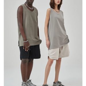 Trendy Side Slit Unisex Sleeveless T-Shirt for Y2K Aesthetic and Grunge Style Lovers