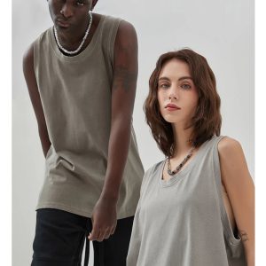 Trendy Side Slit Unisex Sleeveless T-Shirt for Y2K Aesthetic and Grunge Style Lovers