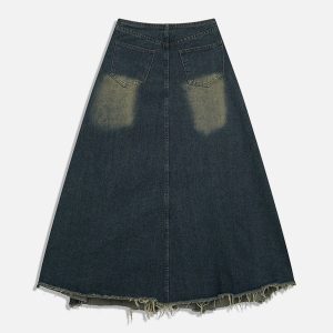 Trendy Slit Washed Denim Skirt for Y2K Aesthetic and Grunge Style Outfits