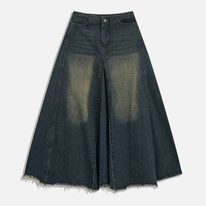 Trendy Slit Washed Denim Skirt for Y2K Aesthetic and Grunge Style Outfits