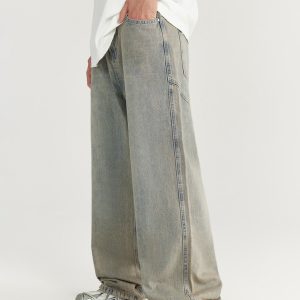 Trendy Straight Washed Wide Leg Jeans for Y2K Aesthetic and Grunge Style Outfits