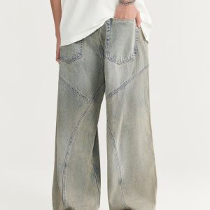 Trendy Straight Washed Wide Leg Jeans for Y2K Aesthetic and Grunge Style Outfits