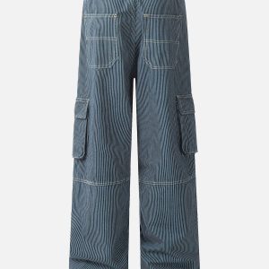 Trendy Stripe Multi Pocket Cargo Pants for Y2K Aesthetic and Grunge Style Lovers