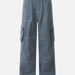 Trendy Stripe Multi Pocket Cargo Pants for Y2K Aesthetic and Grunge Style Lovers