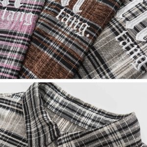 Trendy Urban Plaid Shirt - Y2K Aesthetic Top for Grunge and Coquette Style Outfits