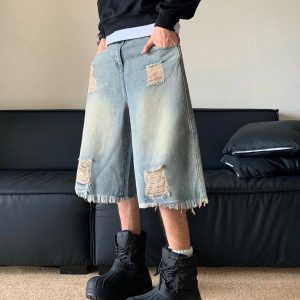 Trendy Washed Distressed Jorts for Y2K Aesthetic Outfits and Grunge Style Looks