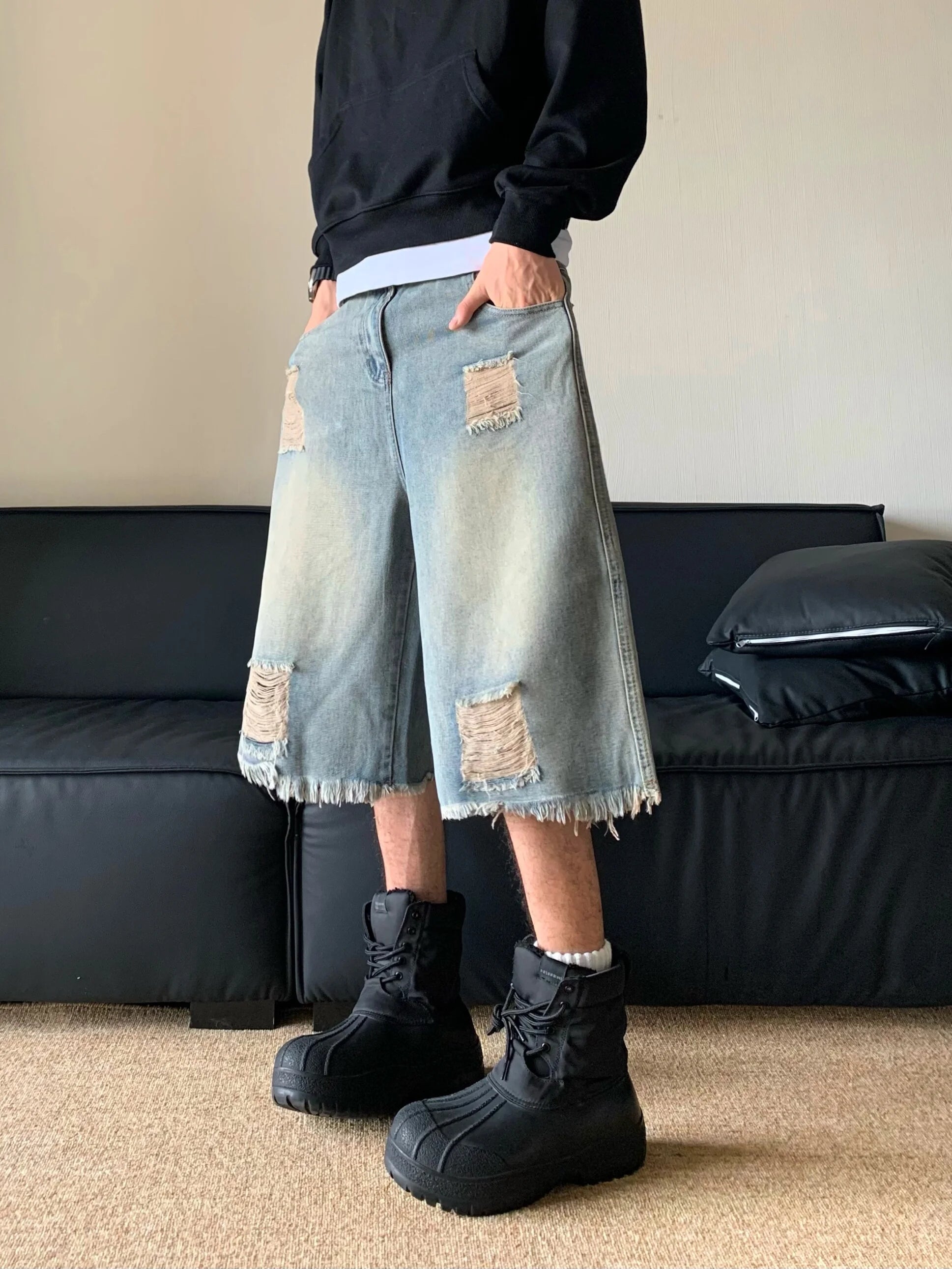 Trendy Washed Distressed Jorts for Y2K Aesthetic Outfits and Grunge Style Looks